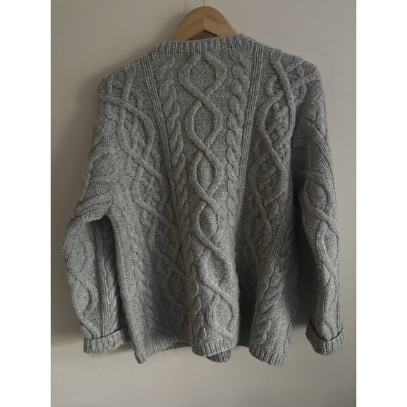 Lands End Cable Knit Wool Fisherman Sweater Grey Heavy Womens Medium - Picture 7 of 11